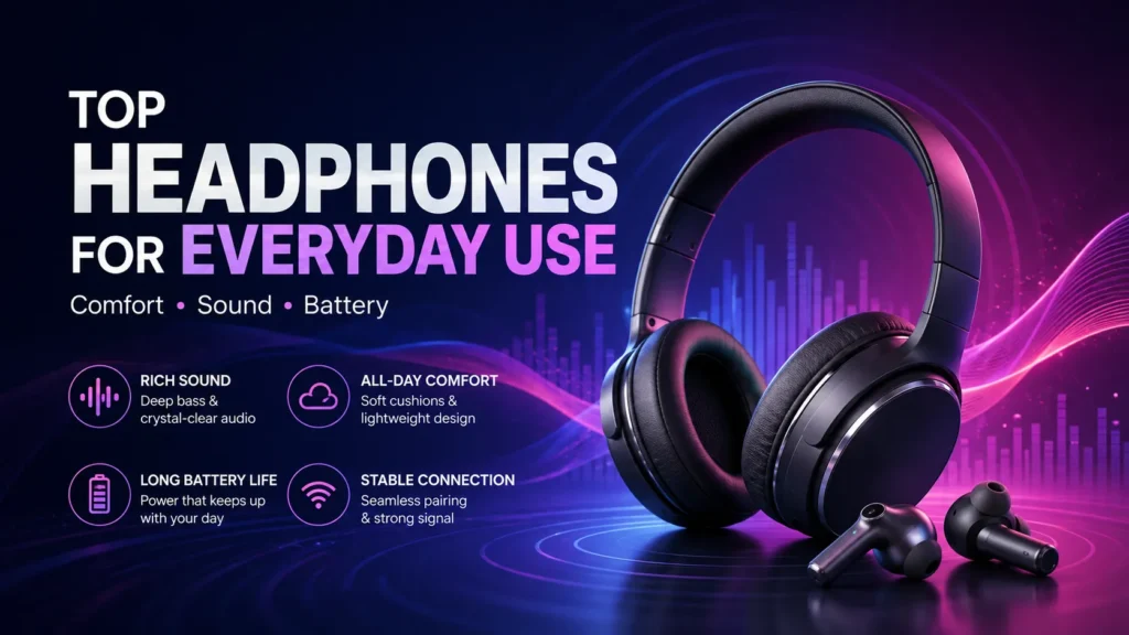 Over-ear headphones representing comfort, noise control and audio quality